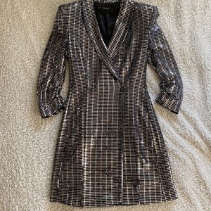 Metallic dress with shoulder pad